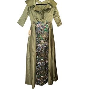 Elegant Green Floral Long Sleeve Dress